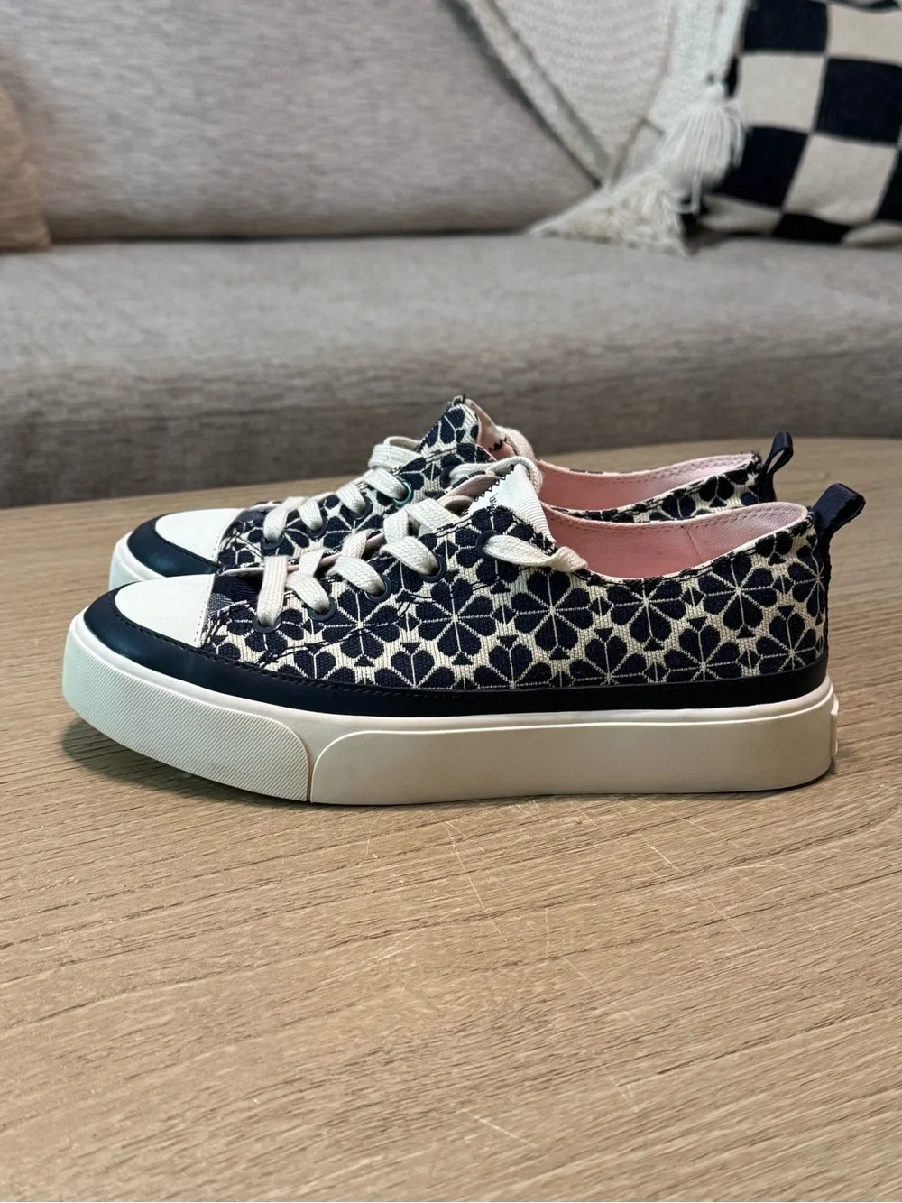 kate spade Navy and Cream Floral Platform Sneakers